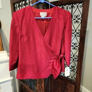 Adrianna Papell Red Wrap Tie Front Blouse Top Shirt Size 10 Silk New With Tags